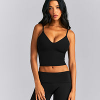 SoftMotion™ Adjustable V Neck Mid Tank Top with Built in Bra Shelf New Branding | Black