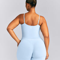 SoftMotion™ V Neck Mid Tank Top with Built in Bra Shelf New Branding | Mist Blue