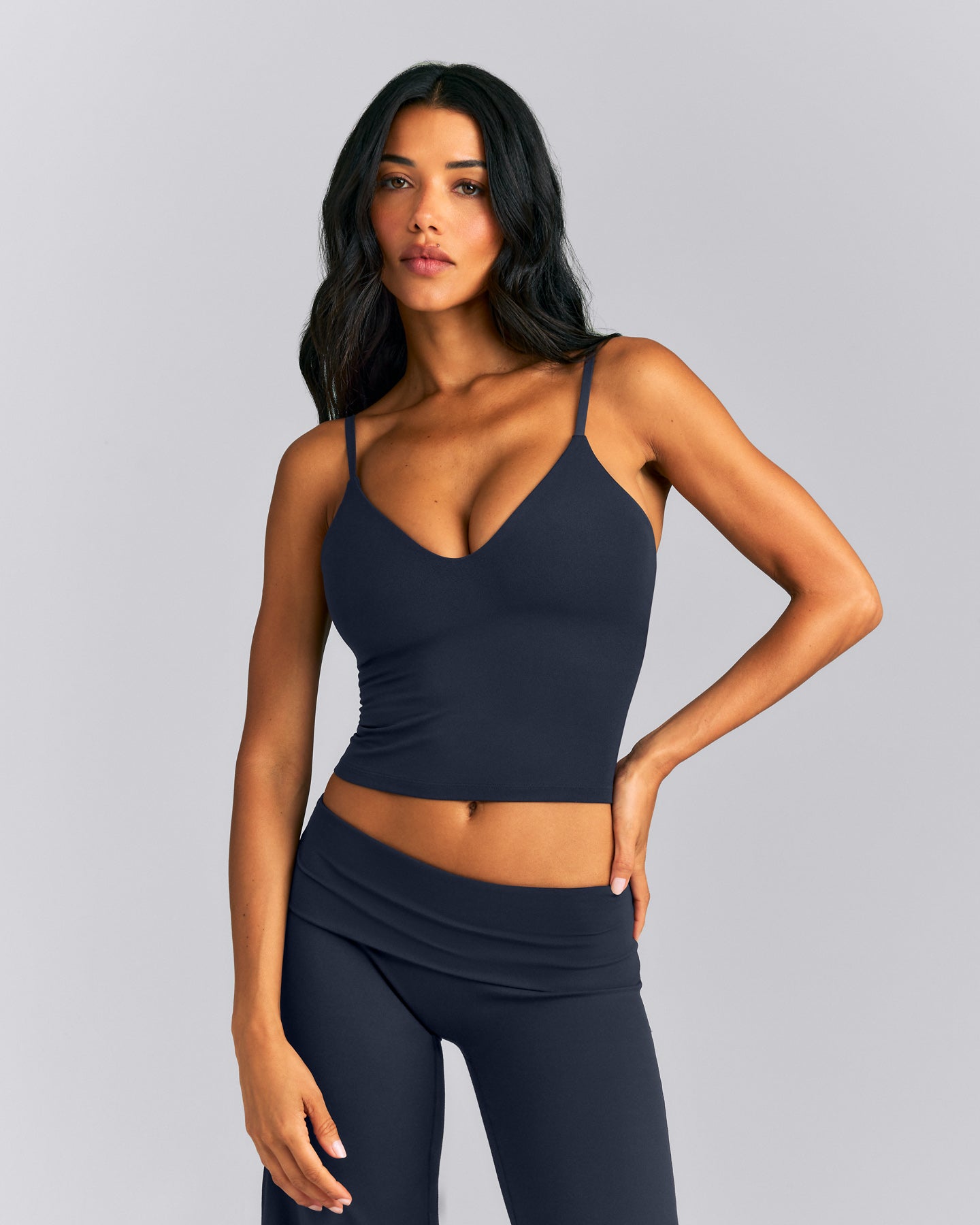 SoftMotion™ Adjustable V Neck Mid Tank Top with Built in Bra Shelf New Branding | True Blue