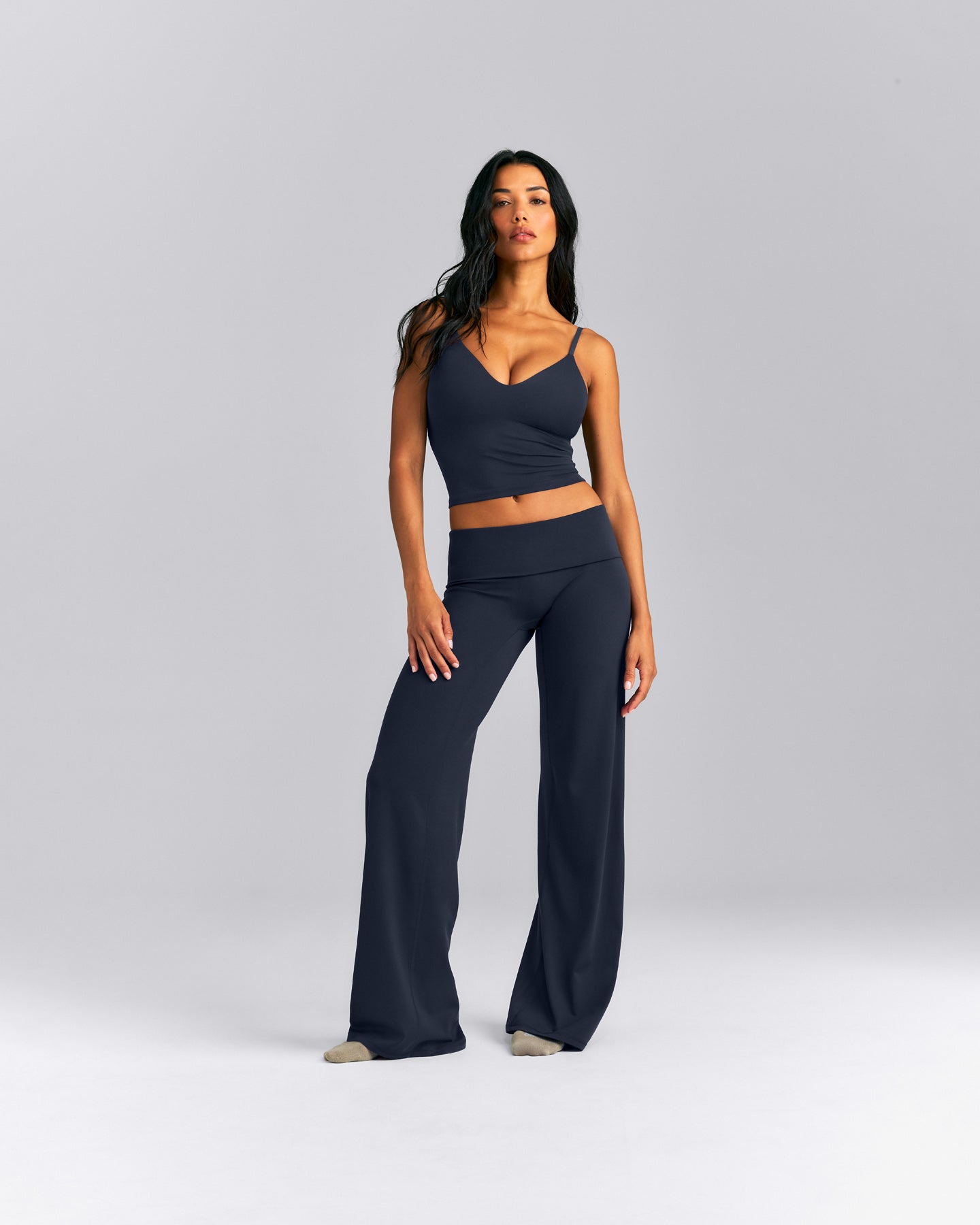 SoftMotion™ Adjustable V Neck Mid Tank Top with Built in Bra Shelf New Branding | True Blue