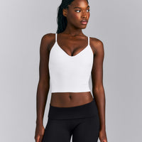 SoftMotion™ Adjustable V Neck Mid Tank Top with Built in Bra Shelf New Branding | White