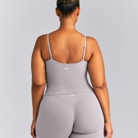 SoftMotion™ V Neck Mid Tank Top with Built in Bra Shelf New Branding | Zinc Gray