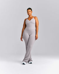 SoftMotion™ V Neck Mid Tank Top with Built in Bra Shelf New Branding | Zinc Gray