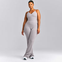 SoftMotion™ V Neck Mid Tank Top with Built in Bra Shelf New Branding | Zinc Gray