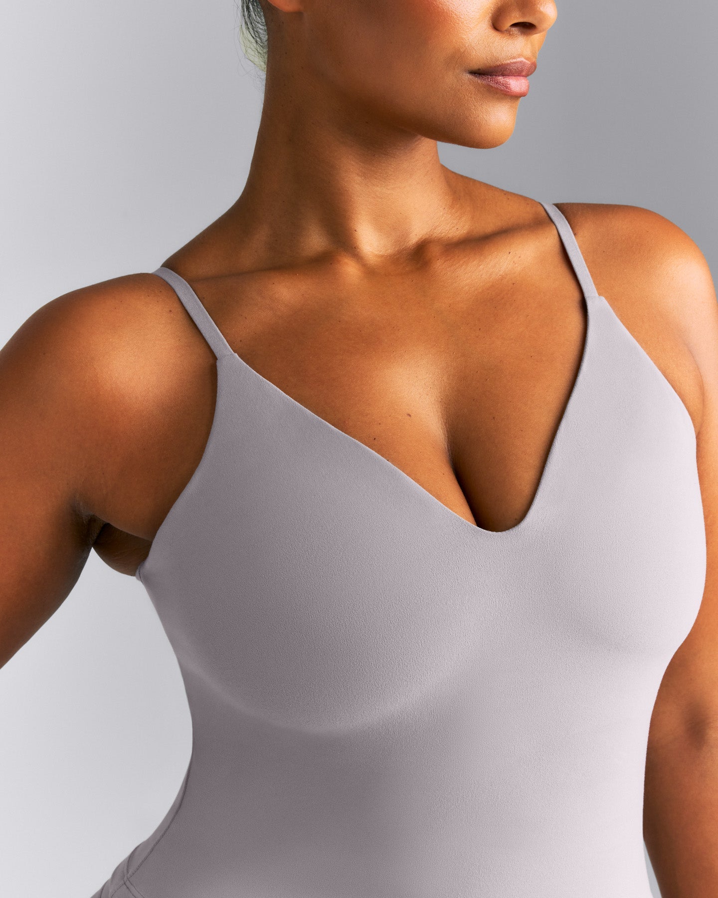 SoftMotion™ V Neck Mid Tank Top with Built in Bra Shelf New Branding | Zinc Gray
