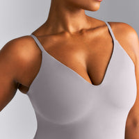 SoftMotion™ V Neck Mid Tank Top with Built in Bra Shelf New Branding | Zinc Gray