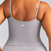 SoftMotion™ V Neck Mid Tank Top with Built in Bra Shelf New Branding | Zinc Gray