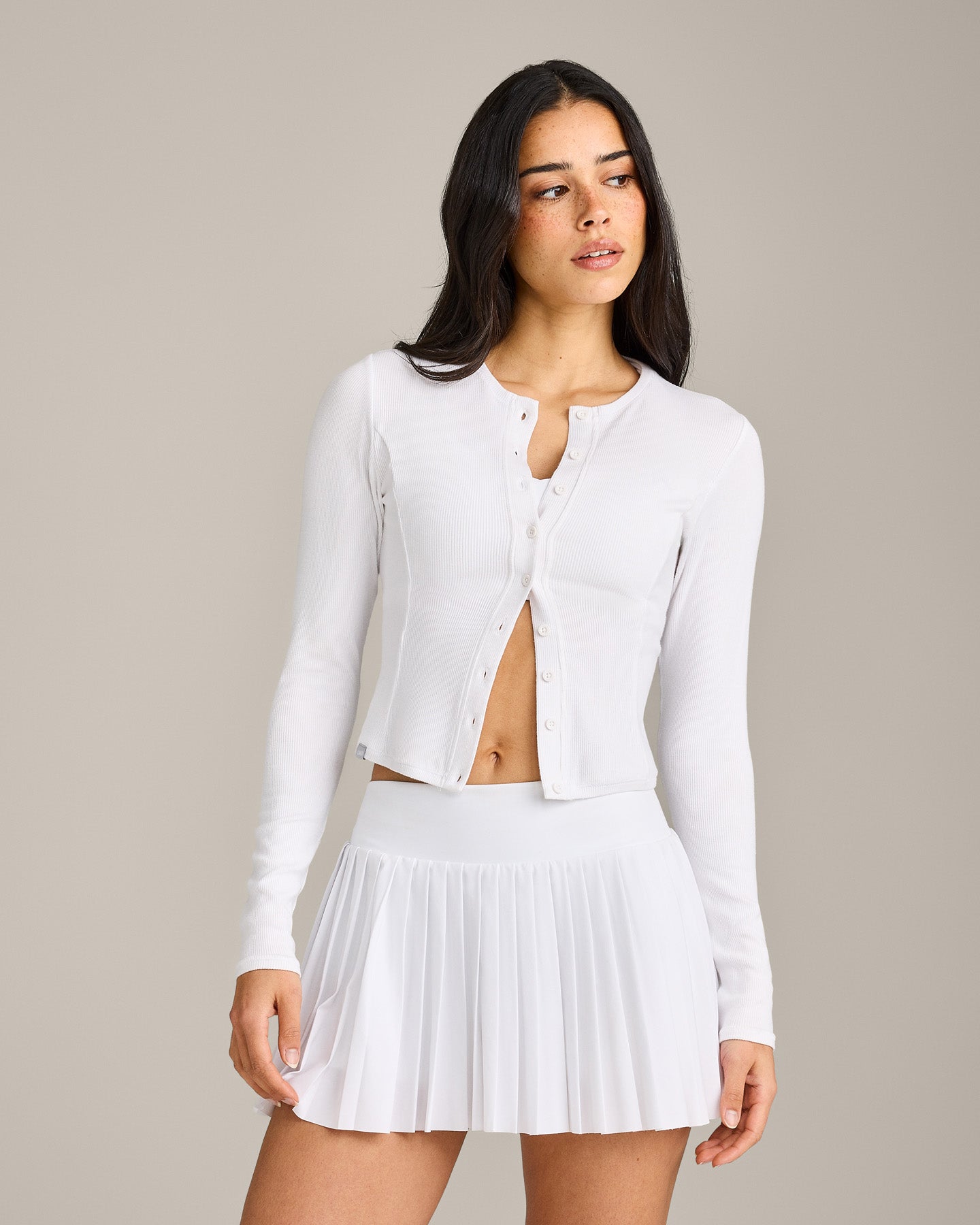 Mellow™ Rib Mid Long Sleeve Cardigan | White