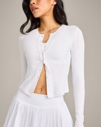 Mellow™ Rib Mid Long Sleeve Cardigan | White