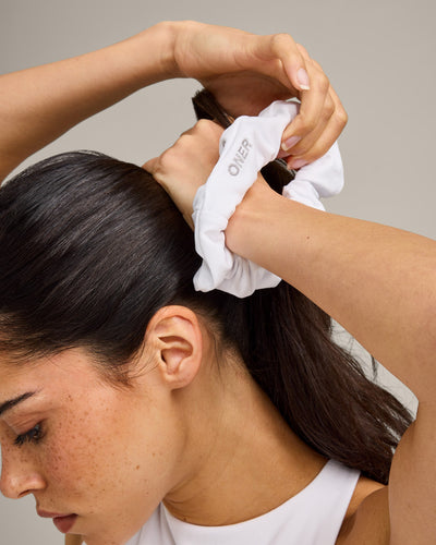 SoftMotion™ Scrunchie with Gray Logo | White