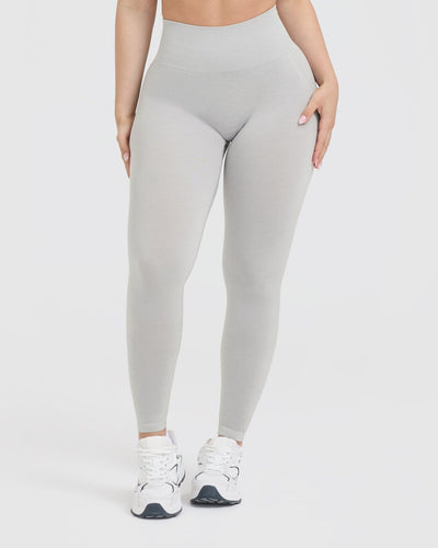 EffortlessLift™ Seamless Leggings with White Logo | Light Gray Marl
