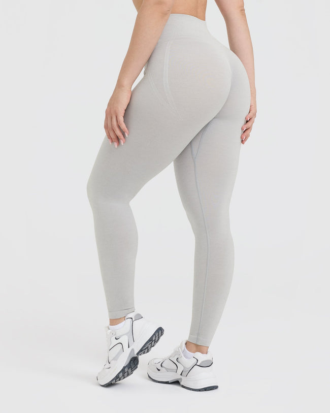 EffortlessLift™ Seamless Leggings with White Logo | Light Gray Marl