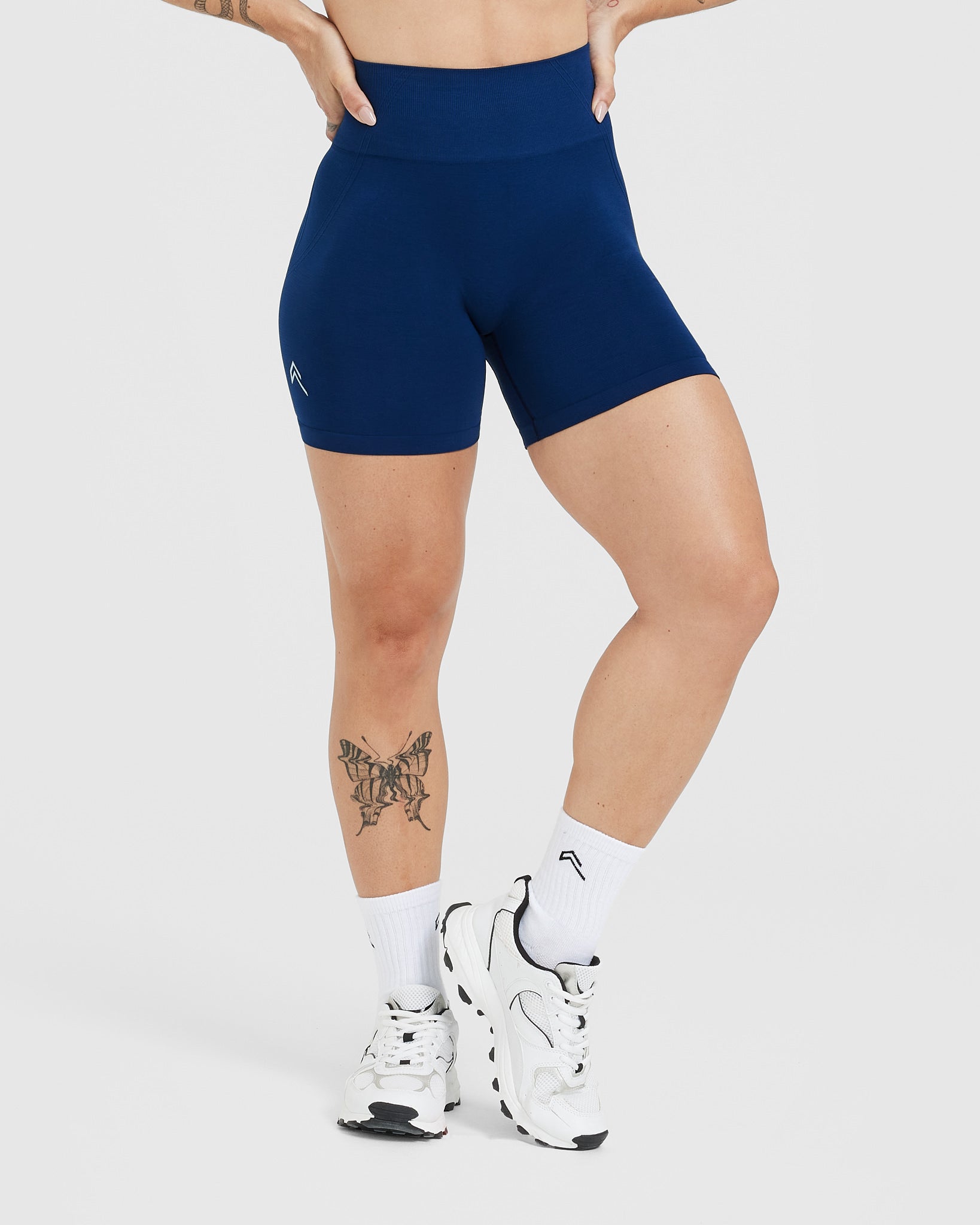 BLUE HIGH WAISTED SHORTS - WOMEN - MIDNIGHT | Oner Active US
