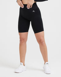 EffortlessLift™ Seamless Cycling Shorts with White Logo | Black