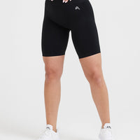 EffortlessLift™ Seamless Cycling Shorts with White Logo | Black
