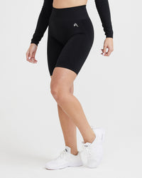 EffortlessLift™ Seamless Cycling Shorts with White Logo | Black