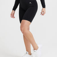 EffortlessLift™ Seamless Cycling Shorts with White Logo | Black