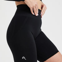 EffortlessLift™ Seamless Cycling Shorts with White Logo | Black