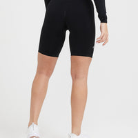 EffortlessLift™ Seamless Cycling Shorts with White Logo | Black