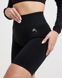 EffortlessLift™ Seamless Cycling Shorts with White Logo | Black