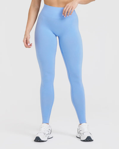 EffortlessLift™ Seamless Leggings with White Logo | Powdered Blue