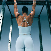 EnhanceLift™ Seamless Shorts with Gray Logo | Cloud Blue