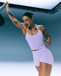 EnhanceLift™ Seamless Shorts with Gray Logo | Lavender Purple