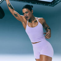 EnhanceLift™ Seamless Shorts with Gray Logo | Lavender Purple