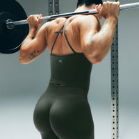 EnhanceLift™ Seamless Strappy Racer Tank Top with Built in Bra New Branding | Dark Khaki