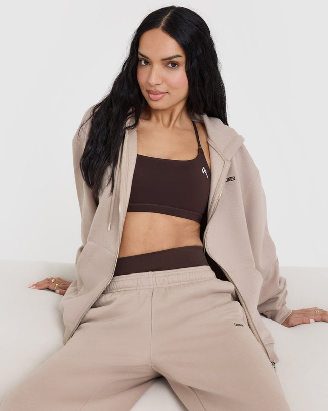 Foundations Zip Through Hoodie | Mushroom Brown