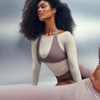 FormeSoft™ Fitted Off-The-Shoulder Long Sleeve Top | Sand
