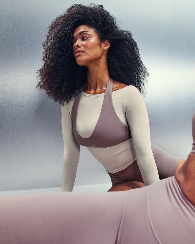 FormeSoft™ Fitted Off-The-Shoulder Long Sleeve Top | Sand