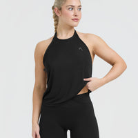 Go To High Neck Loose Crop Tank Top | Black