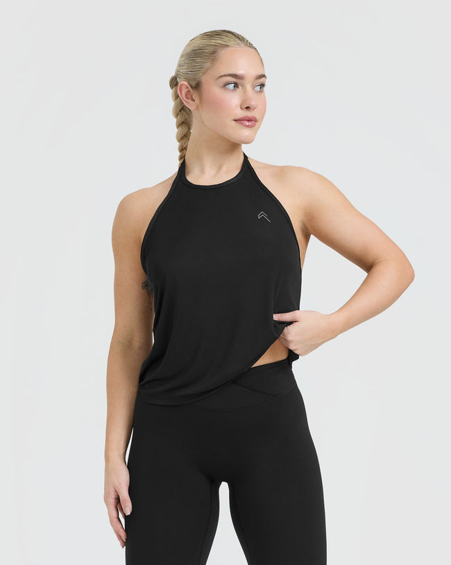 Go To High Neck Loose Crop Tank Top | Black