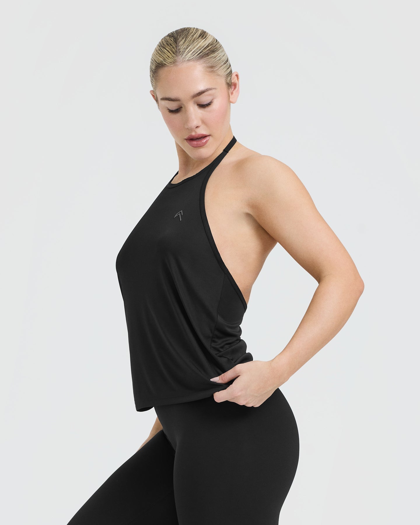 Go To High Neck Loose Crop Tank Top | Black