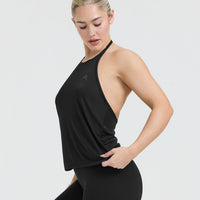 Go To High Neck Loose Crop Tank Top | Black