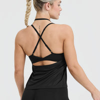 Go To High Neck Loose Crop Tank Top | Black