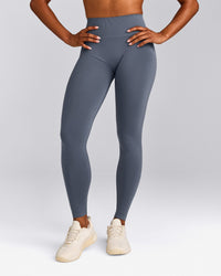 EffortlessLift™ Seamless Leggings with Gray Logo | Light Granite Blue
