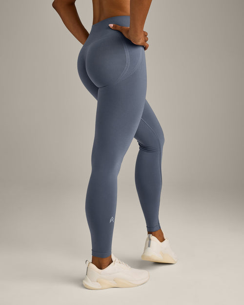 EffortlessLift™ Seamless Leggings with Gray Logo | Light Granite Blue
