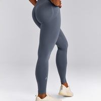 EffortlessLift™ Seamless Leggings with Gray Logo | Light Granite Blue