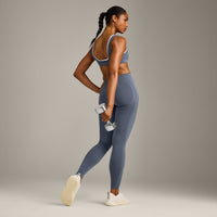 EffortlessLift™ Seamless Leggings with Gray Logo | Light Granite Blue