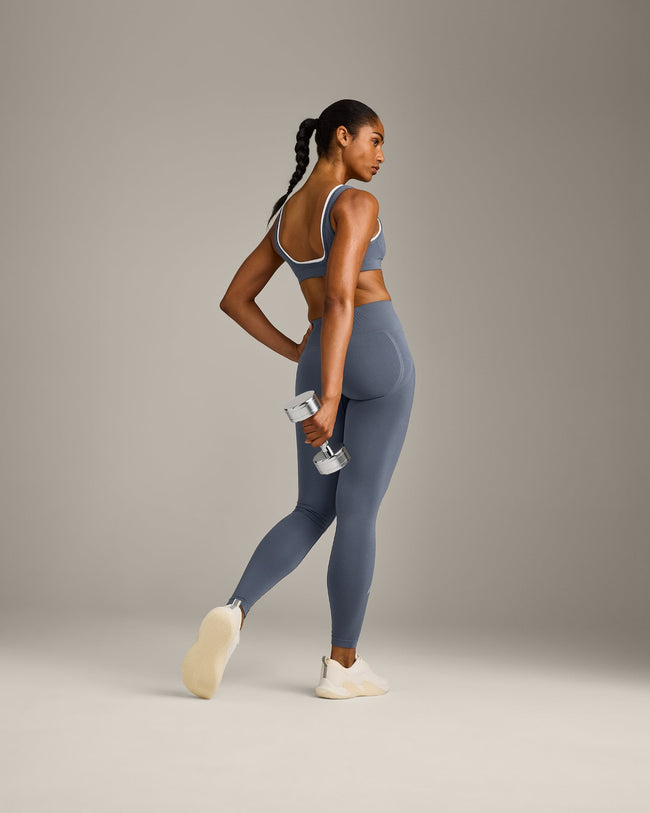 EffortlessLift™ Seamless Leggings with Gray Logo | Light Granite Blue