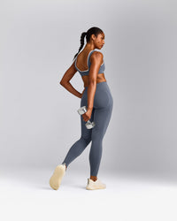EffortlessLift™ Seamless Leggings with Gray Logo | Light Granite Blue