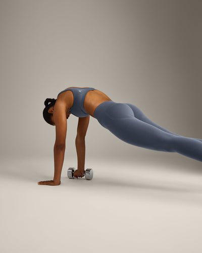 EffortlessLift™ Seamless Leggings with Gray Logo | Light Granite Blue