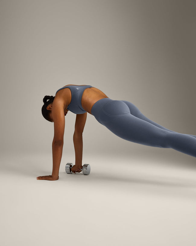 EffortlessLift™ Seamless Leggings with Gray Logo | Light Granite Blue