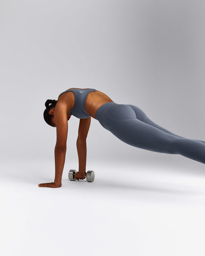 EffortlessLift™ Seamless Leggings with Gray Logo | Light Granite Blue