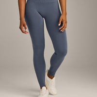 EffortlessLift™ Seamless Mid Rise Leggings with Gray Logo | Light Granite Blue