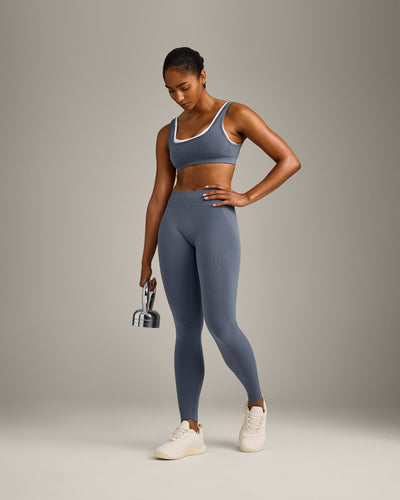 EffortlessLift™ Seamless Mid Rise Leggings with Gray Logo | Light Granite Blue