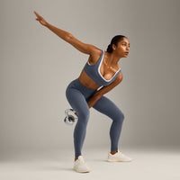 EffortlessLift™ Seamless Mid Rise Leggings with Gray Logo | Light Granite Blue