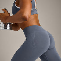 EffortlessLift™ Seamless Mid Rise Leggings with Gray Logo | Light Granite Blue